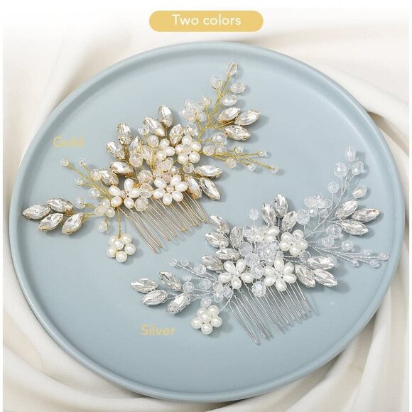 ?Women Gold Bride Wedding Hair Comb Pearl Flower Hair Piece  Accessories ? main image 4